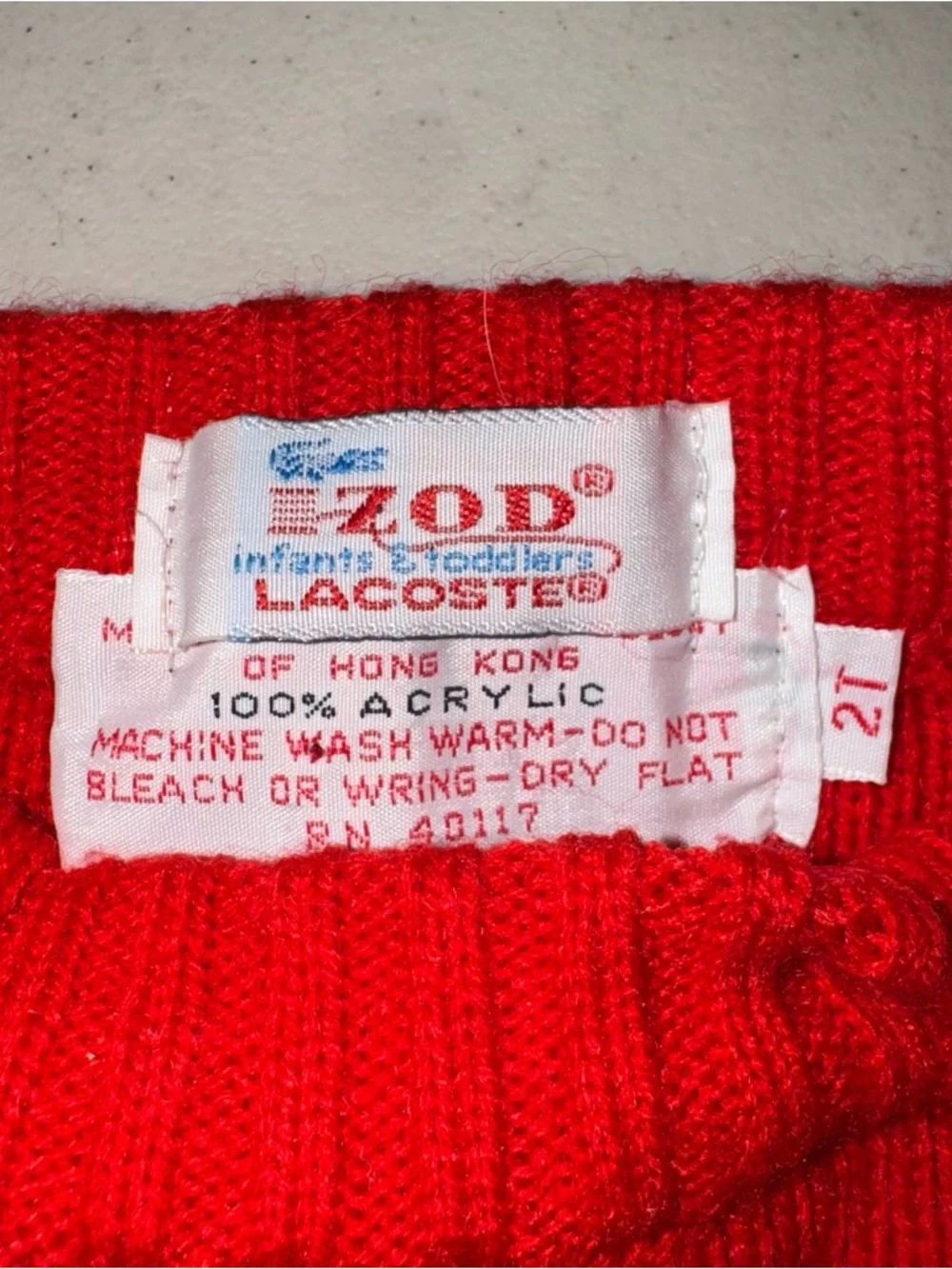 Vintage 80s IZOD Lacoste Kids‎ Sweater Red Acrylic Size 2T Made in Hong Kong